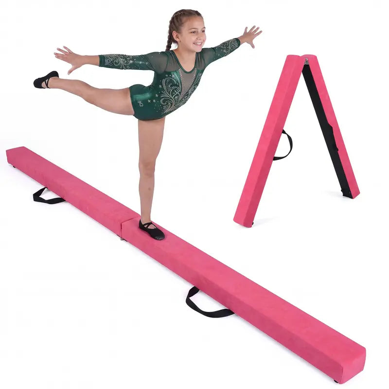 7-Foot Foldable Gymnastics Balance Beam with Non-Slip Foam Surface and Portable Design