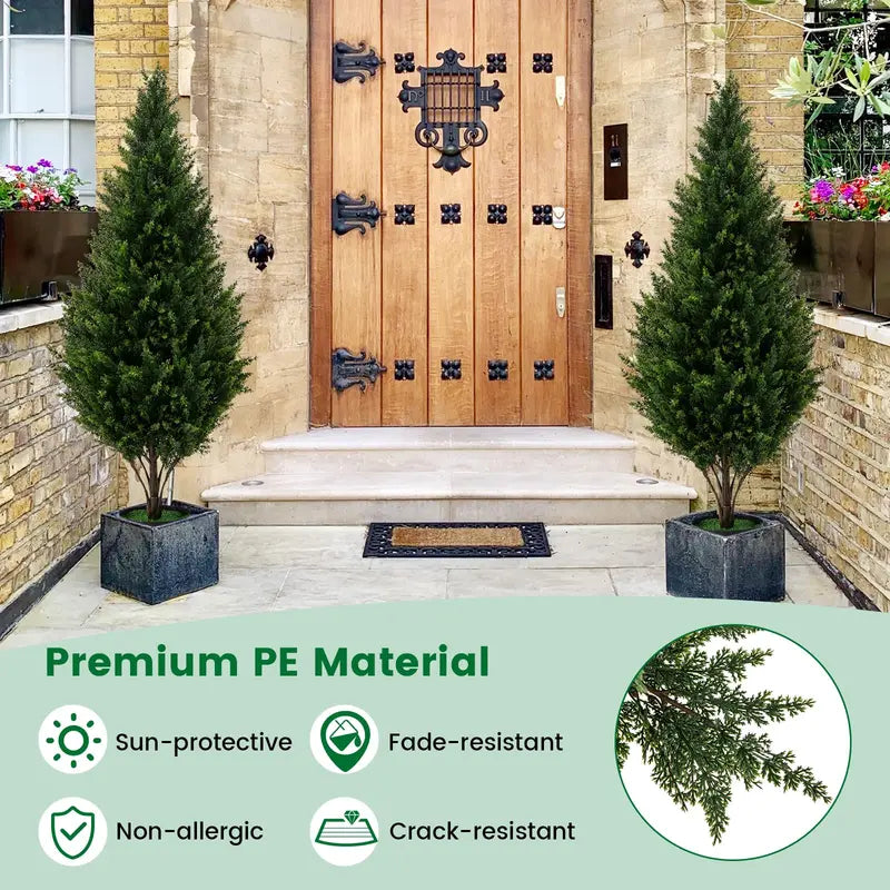 Set of Two 4-Foot Artificial Cedar Topiaries ¡ª Weather-Resistant Outdoor Potted Shrubs