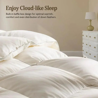Organic Down Duvet  Queen Size, 100% Cotton Cover, Hypoallergenic & Cloud-Like Fill