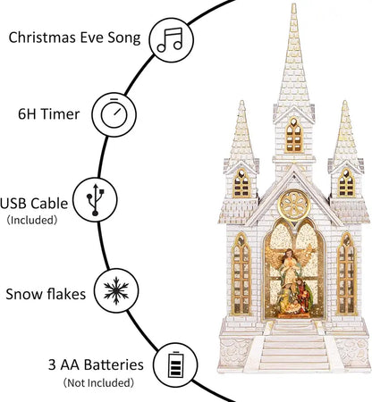DGSCAK Church Snow Globe Lantern, Resin, Retro Style, Musical with Timer, USB/Battery Powered, Christmas Decor
