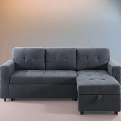Reversible L-Shaped Sectional Sofa with Hidden Chaise Storage and Pull-Out Sleeper Function