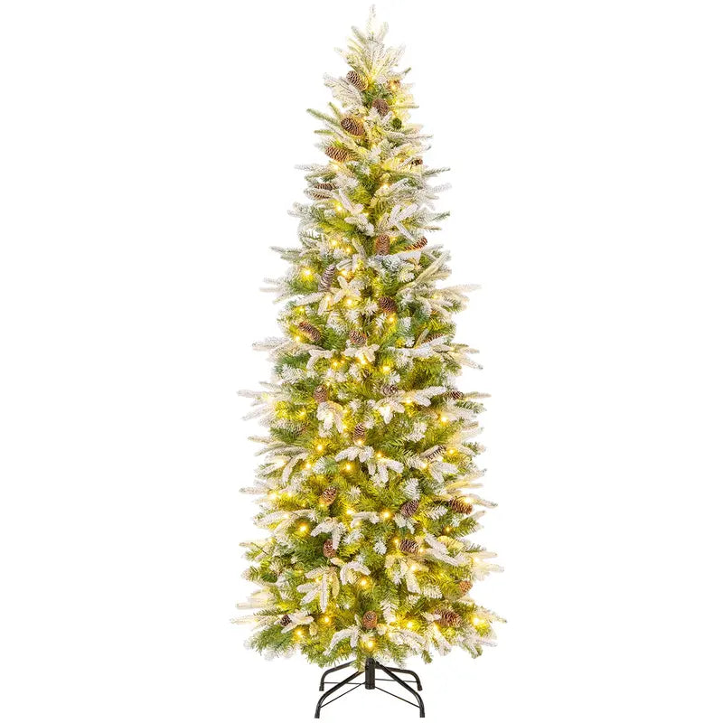 6-Foot Pre-Lit Pencil-Style Artificial Christmas Tree with Snow Flocking and 280 Warm-White LEDs