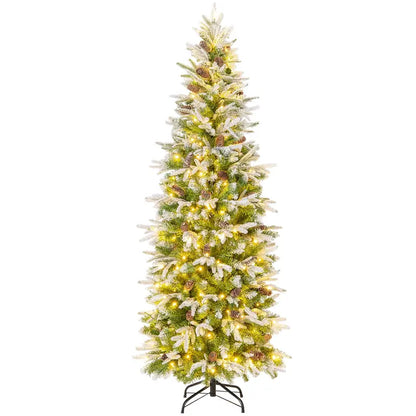 6-Foot Pre-Lit Pencil-Style Artificial Christmas Tree with Snow Flocking and 280 Warm-White LEDs