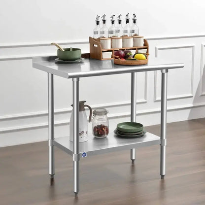 ROCKPOINT 36×24 Inch Stainless Steel Prep Table with Backsplash, NSF Certified, Adjustable Shelf