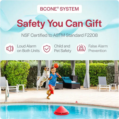 Lifebuoy Pool Alarm System, Red/White, Battery Powered, ASTM F2208 Certified, Alexa Compatible, For Inground & Above-Ground Pools
