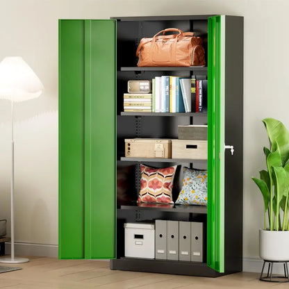 Greenvelly 72-Inch Locking Metal Storage Cabinet — 2-Door Garage or Office Organizer with Adjustable Shelves