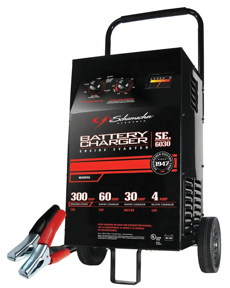 Schumacher SC1446 Wheeled Battery Charger & Engine Starter  300-Crank-Amp, 6V/12V Manual Timer
