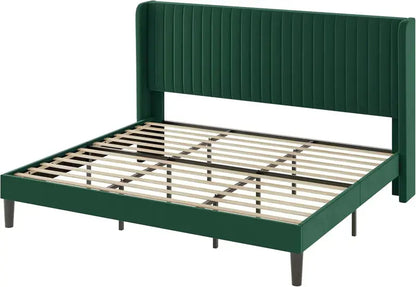 Allewie Full-Size Velvet Upholstered Bed — Vertical Channel-Tufted Wingback Headboard