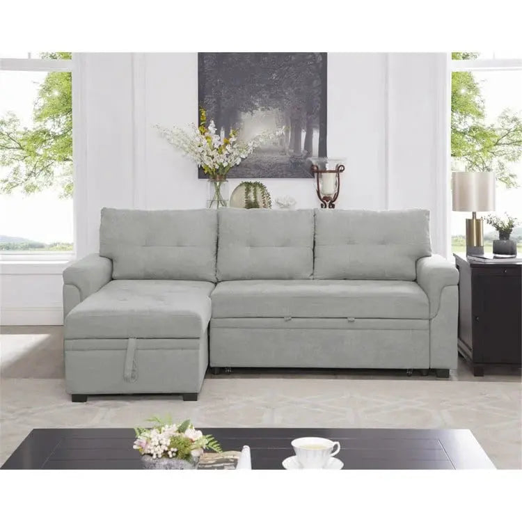 Convertible Reversible Sectional with Pull-Out Sleeper, Integrated Storage Chaise, and Sturdy Support Legs