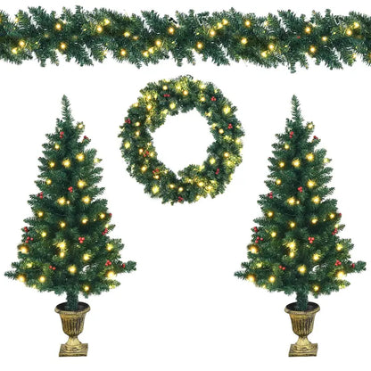Holiday Garland Set  Pre-Lit 4-Piece Christmas Decor Collection for Mantel or Doorway
