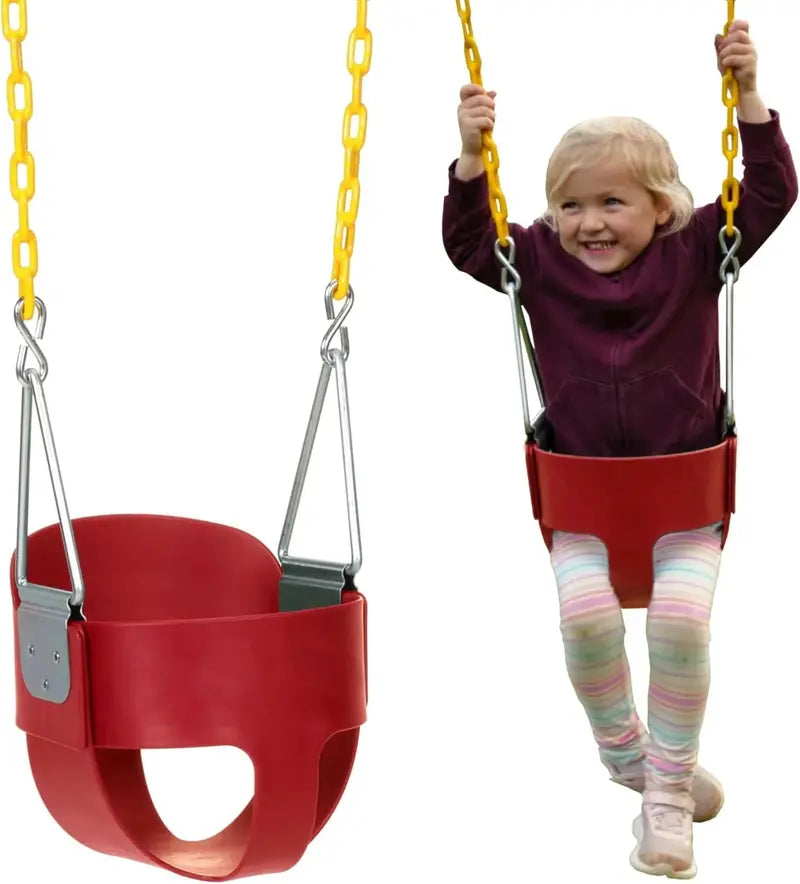 Heavy-Duty Toddler Swing Seat  Full-Bucket Design with Powder-Coated Chains & Pre-Assembled Green Hardware
