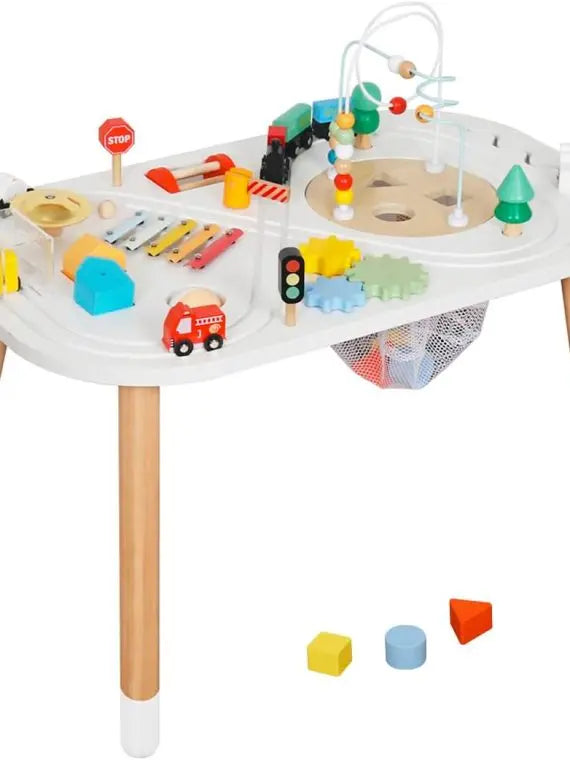 Wooden Toddler Activity Cube & Table by Cubes for Kids  Montessori Toy with Bead Maze, Mini Car, Gears & Blocks for 1 Year Olds