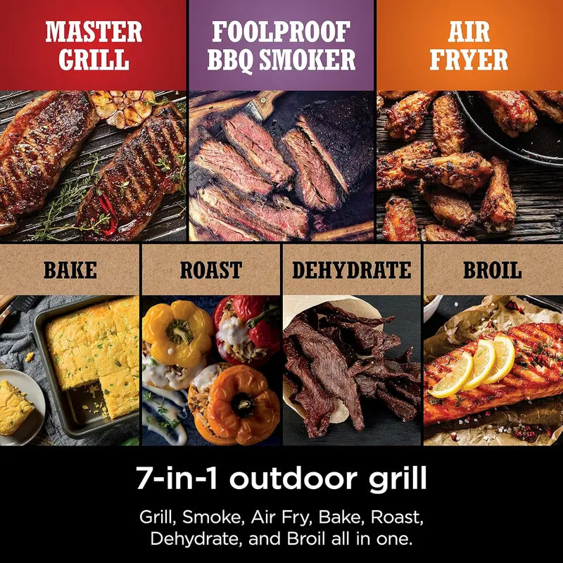 OG751 Woodfire Pro Outdoor Grill  7-in-1 All-in-One BBQ Smoker with Built-In Thermometer