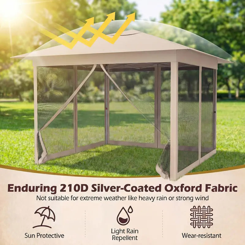 11.5′ x 11.5′ Pop-Up Gazebo Canopy Tent with Mesh Netting and One-Person Setup