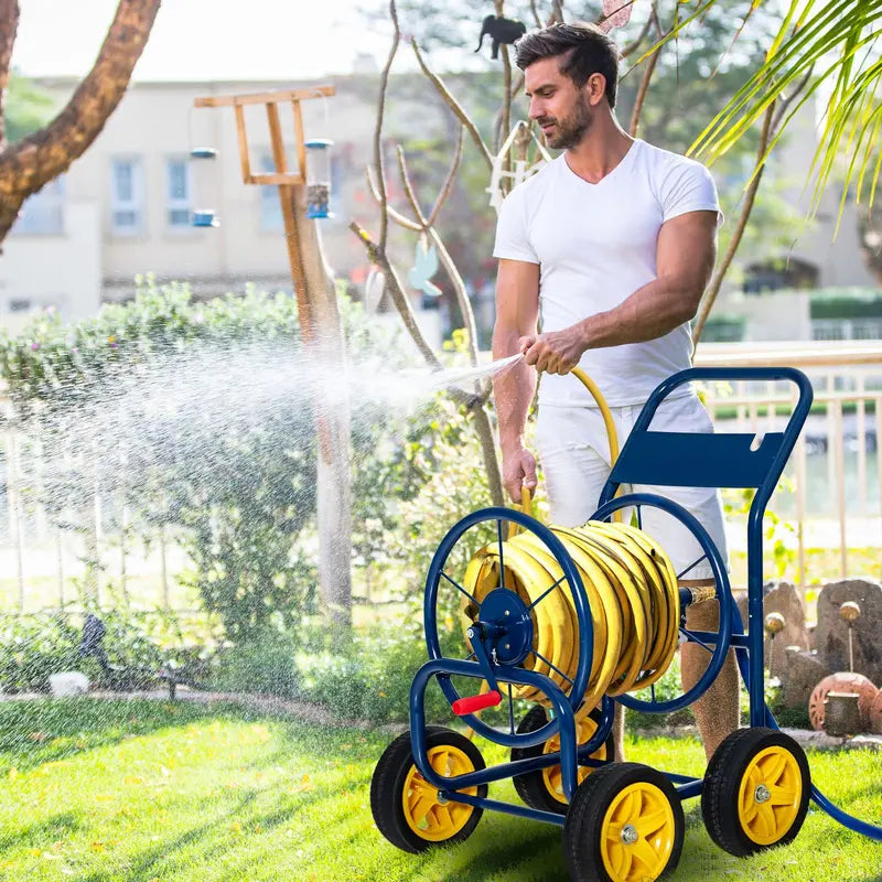 Heavy-Duty Garden Hose Reel Cart with Non-Slip Crank & 4 Solid Wheels