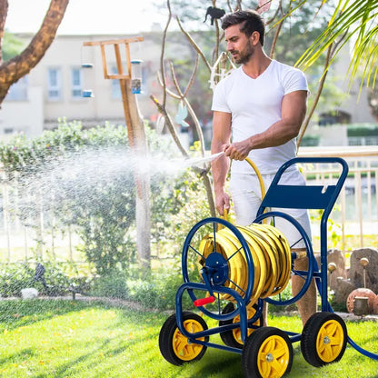 Heavy-Duty Garden Hose Reel Cart with Non-Slip Crank & 4 Solid Wheels