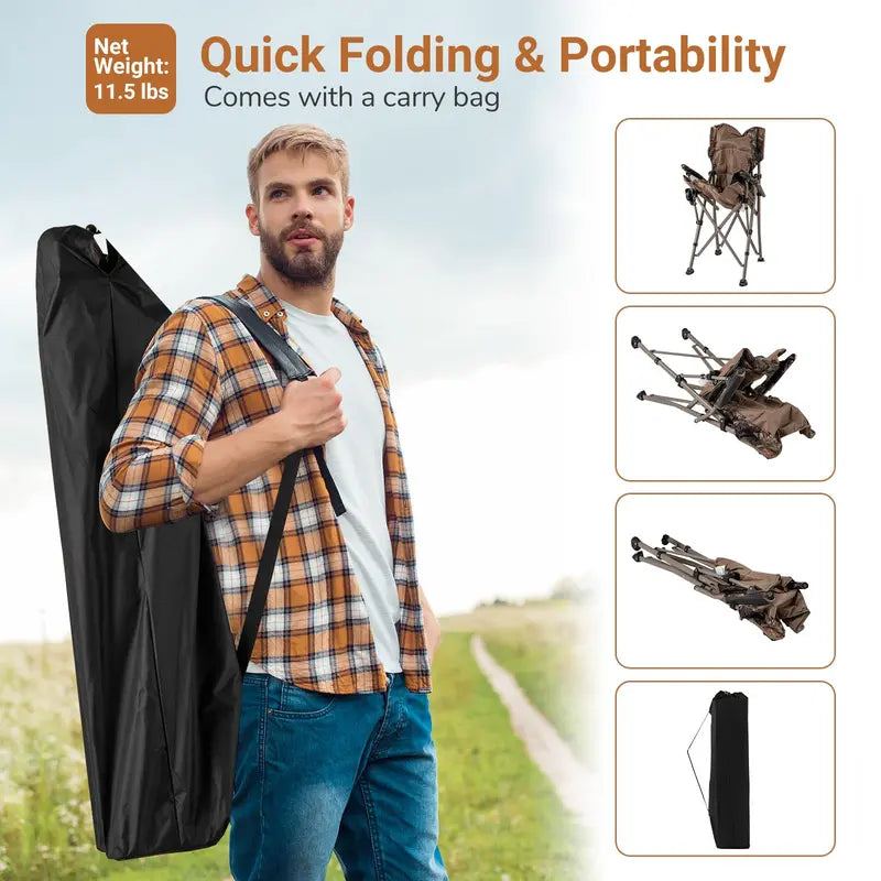 Heavy-Duty Lawn Chair  400 lb Capacity with Padded Armrests & Removable Covers