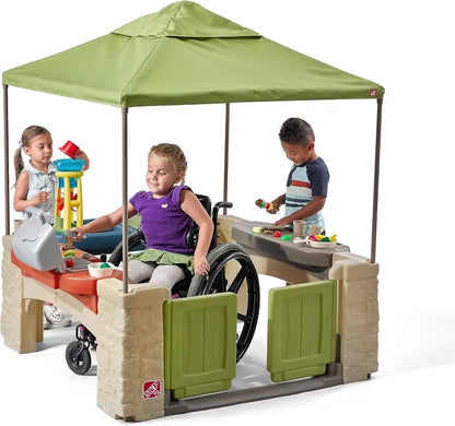 All-in-One Canopy Play Patio  Outdoor & Indoor Pretend Play Kitchen Set with Shade Cover