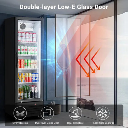 12.5 Cu. Ft. Commercial Glass-Door Beverage Refrigerator  Upright Display Cooler with Soft LED Lighting for Bars, Cafés & Retail Spaces