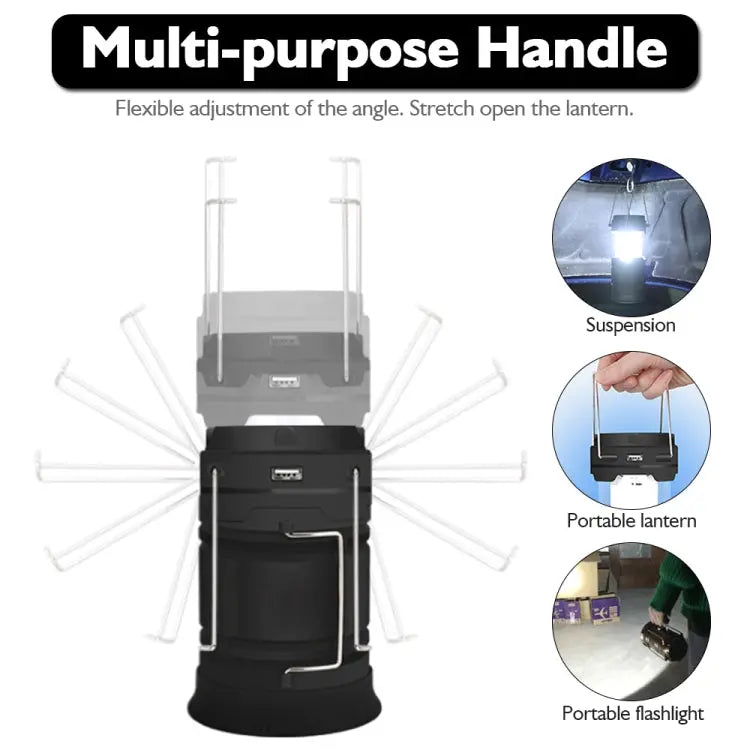 Expandable Solar LED Tent Light  Rechargeable Camping Lantern with USB Power Output