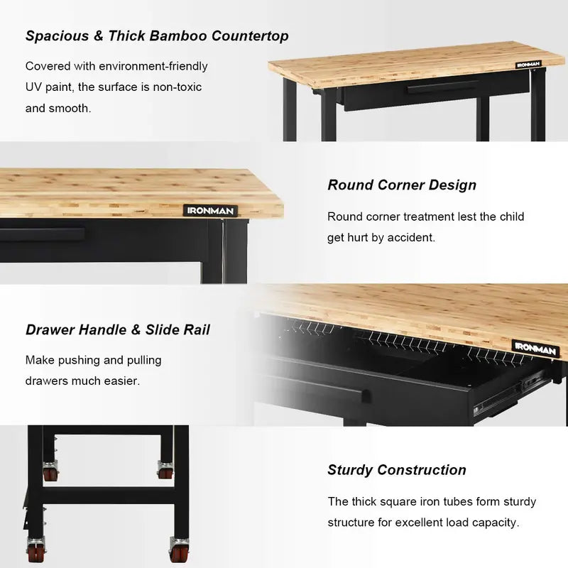 48-Inch Mobile Workbench  Heavy-Duty Rolling Workstation with Locking Casters