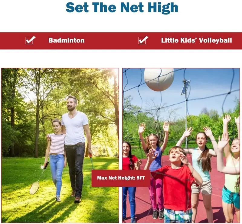 Portable Height-Adjustable Badminton Net  2.5 to 5 Feet for Backyard or Indoor Play