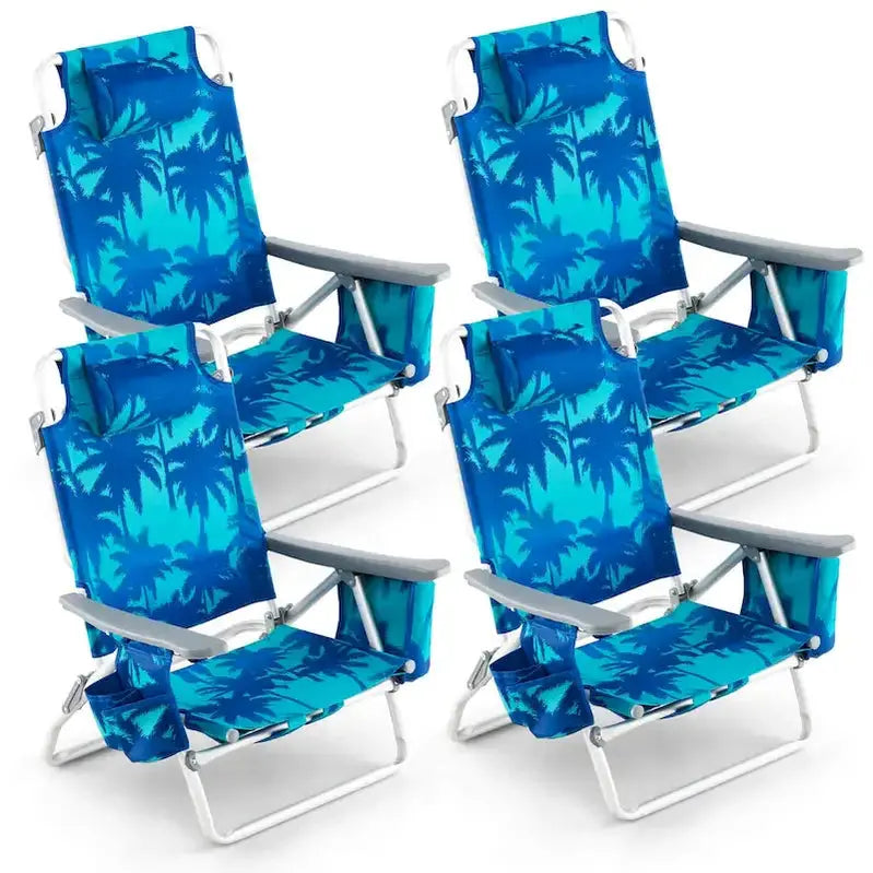 Set of 4 Adjustable Beach Chairs  Foldable Backpack Design with 5 Recline Positions