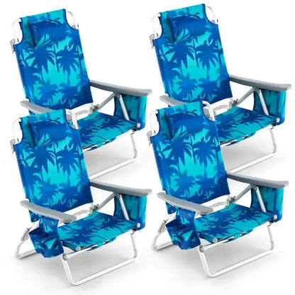 Set of 4 Adjustable Beach Chairs  Foldable Backpack Design with 5 Recline Positions