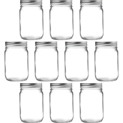 10 Decorating Mason Jars Set, 12 oz.  Canning, Aluminum Lid  Clear