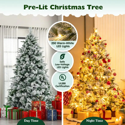 6-Foot Snow-Flocked Pre-Lit Christmas Tree with Realistic Pine Branches