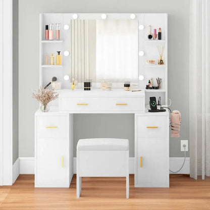 Lighted Vanity Console with Integrated Outlets  55.1″H Mirror Dresser