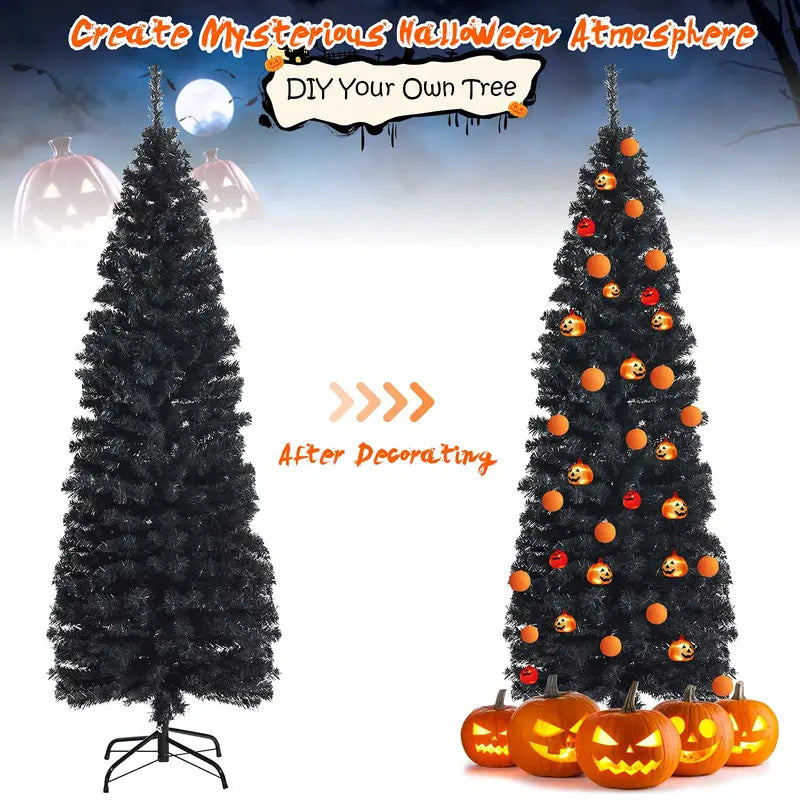 6-Foot Blue Slim Pencil Christmas Tree  Space-Saving Artificial Design