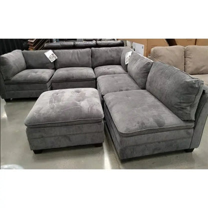 Modern Modular Sectional Couch  Six-Piece Fabric Ensemble
