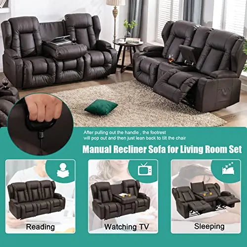 SAMERY 76.7  Loveseat Recliner with Console, 2+3 Seater Sofa Chair Set