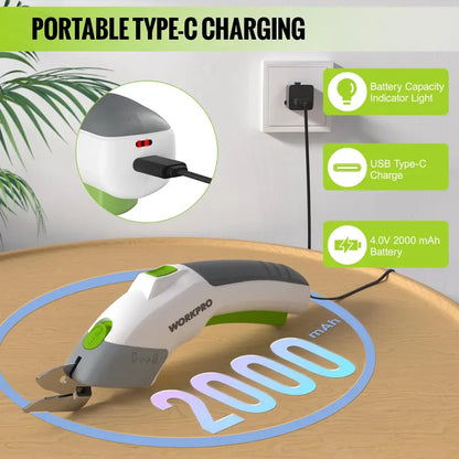 WORKPRO 4V Dual-Blade Cordless Electric Scissors  Rechargeable & Lightweight