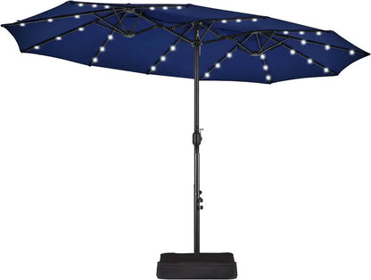 15-Foot Solar-Powered Rectangle Patio Umbrella with 36 LEDs and Crank Lift