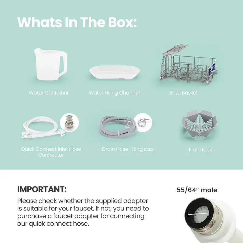 COMFEE’ Portable Mini Countertop Dishwasher with 5L Built-In Water Tank