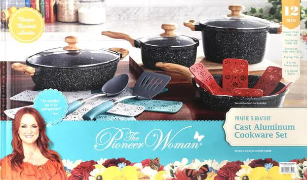 The Pioneer Woman 12-Piece Cast Aluminum Cookware Set, Nonstick, Charcoal Speckle