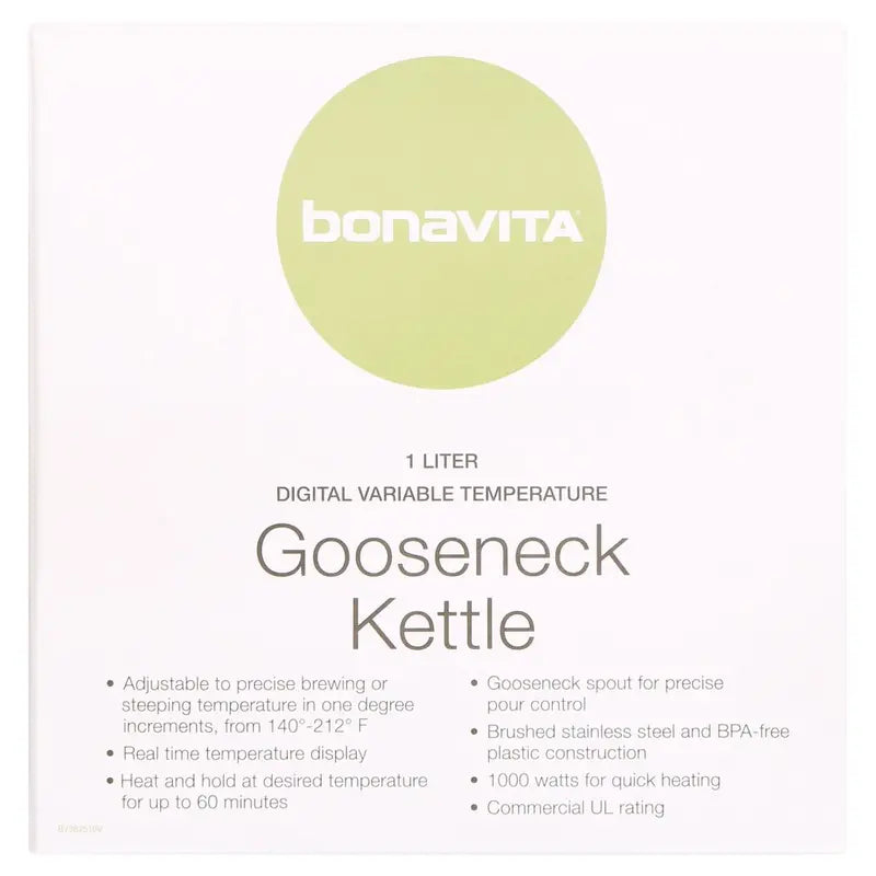 Bonavita 1L Precision Temperature Gooseneck Kettle  Silver, 1000W, Ergonomic Pour Control