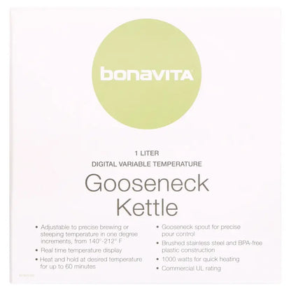 Bonavita 1L Precision Temperature Gooseneck Kettle  Silver, 1000W, Ergonomic Pour Control