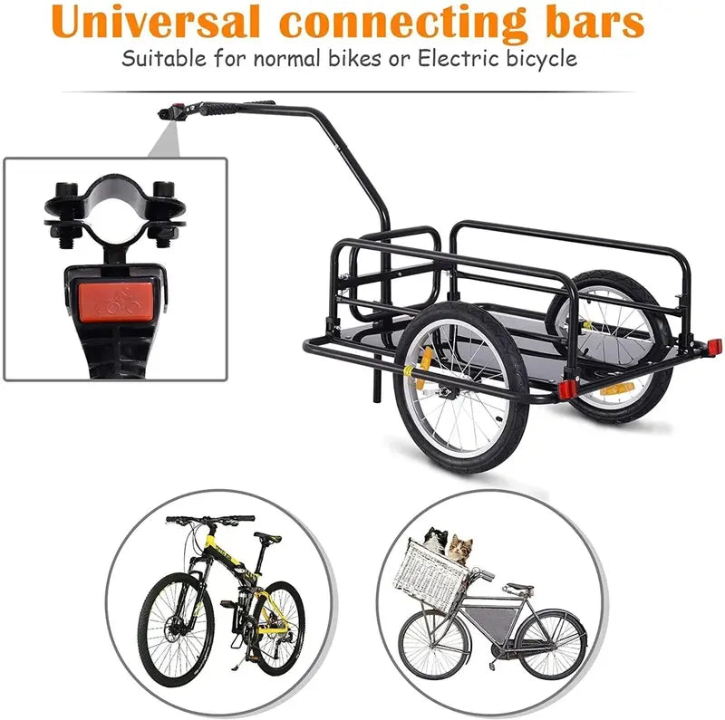 Foldable Bike Cargo Trailer  80-Lb Load Capacity, 16-Inch Wheels, Hitch-Compatible Black Frame