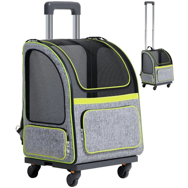 Convertible Pet Backpack with Telescopic Handle and Detachable Wheels for On-the-Go Adventures