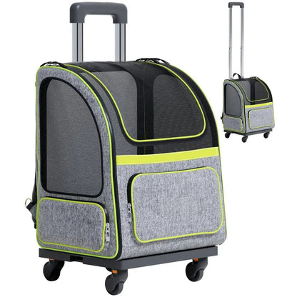 Convertible Pet Backpack with Telescopic Handle and Detachable Wheels for On-the-Go Adventures