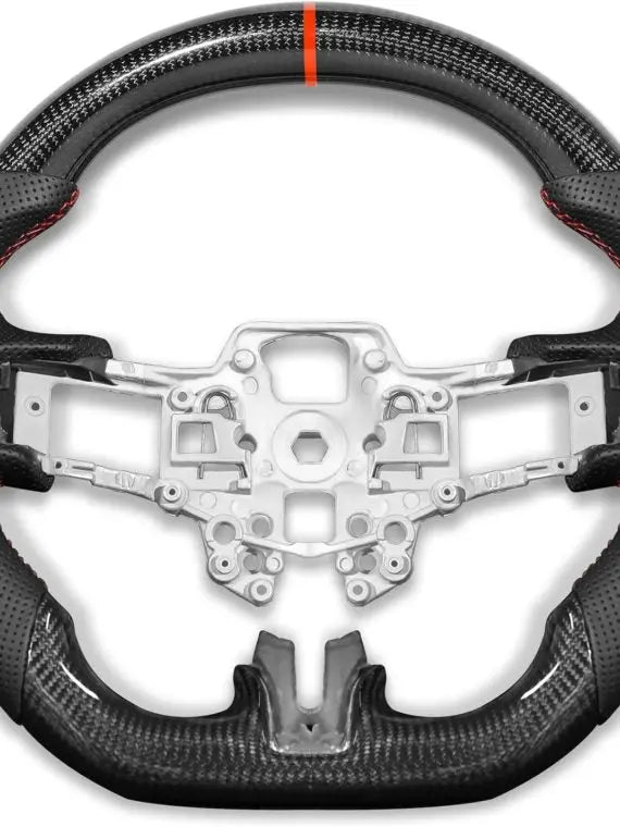 Ford Mustang Carbon Fiber D-Shaped Steering Wheel 2018-2022, Nappa Leather, Hand-Stitched, Fits EcoBoost/GT/Shelby GT350/GT350R