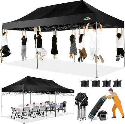 COBIZI 10×20 Pop-Up Canopy Tent  Heavy-Duty Commercial Grade with 6 Sidewalls for Weddings and Parties