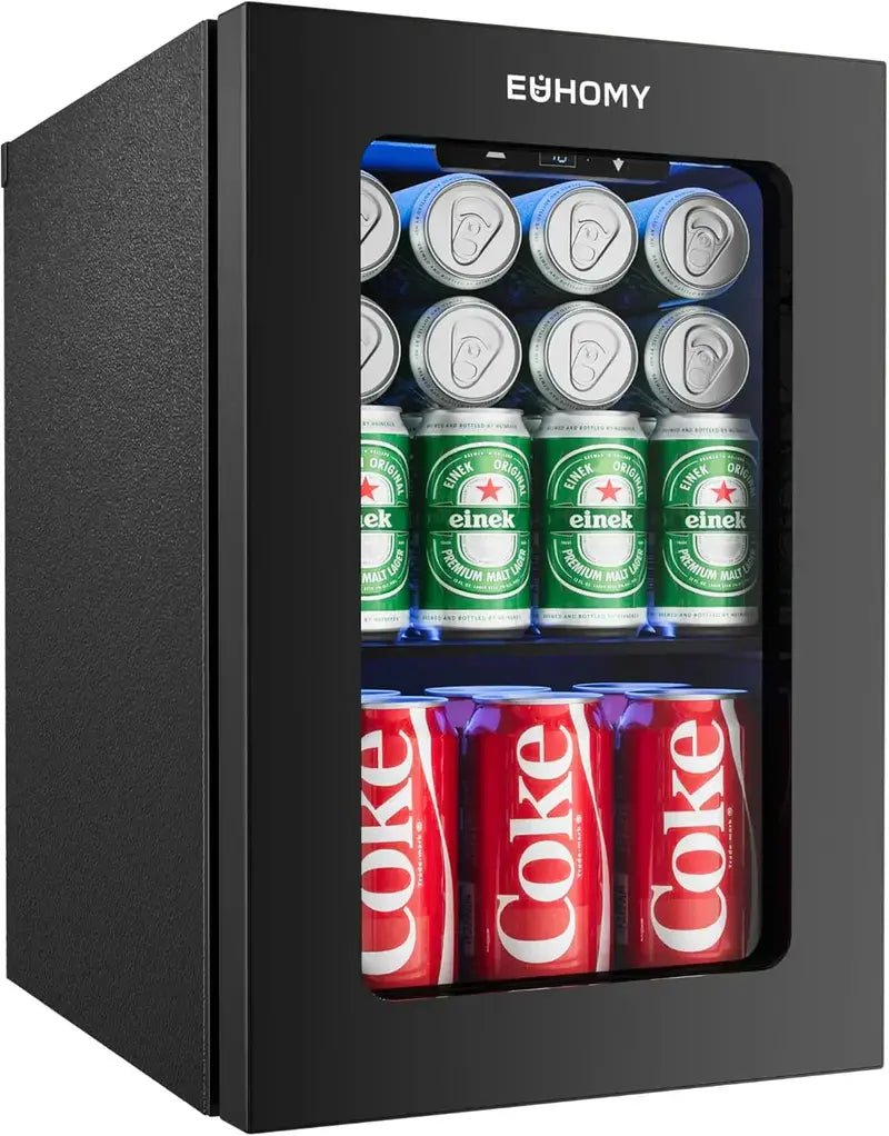 EUHOMY Beverage Refrigerator  130-Can Glass-Door Mini Fridge for Soda, Beer & Drinks