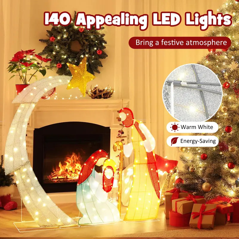 5-Foot Pre-Lit Nativity Scene Set with 140 Warm White LED Lights