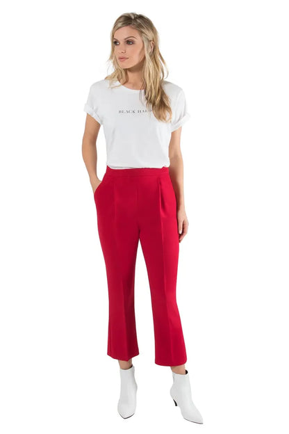 Cropped Straight Pant with Subtle Flare  Pleated Front & Hidden Zip Closure
