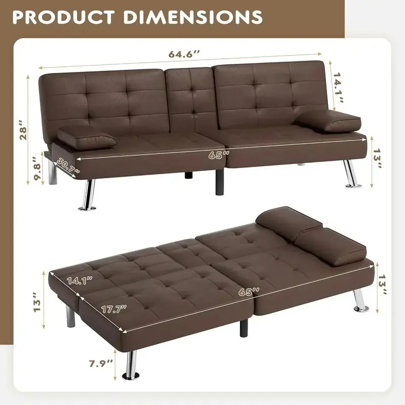 Homall Leather Futon Sofa Bed  Adjustable Reclining Couch with Armrests & Sleeper Function