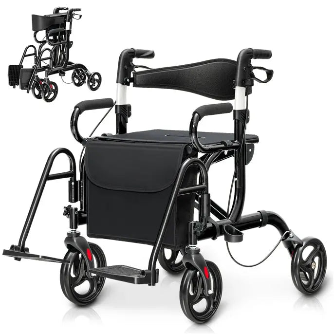 Senior-Friendly 2-in-1 Rollator Walker with Built-in Seat and Medical-Grade Support